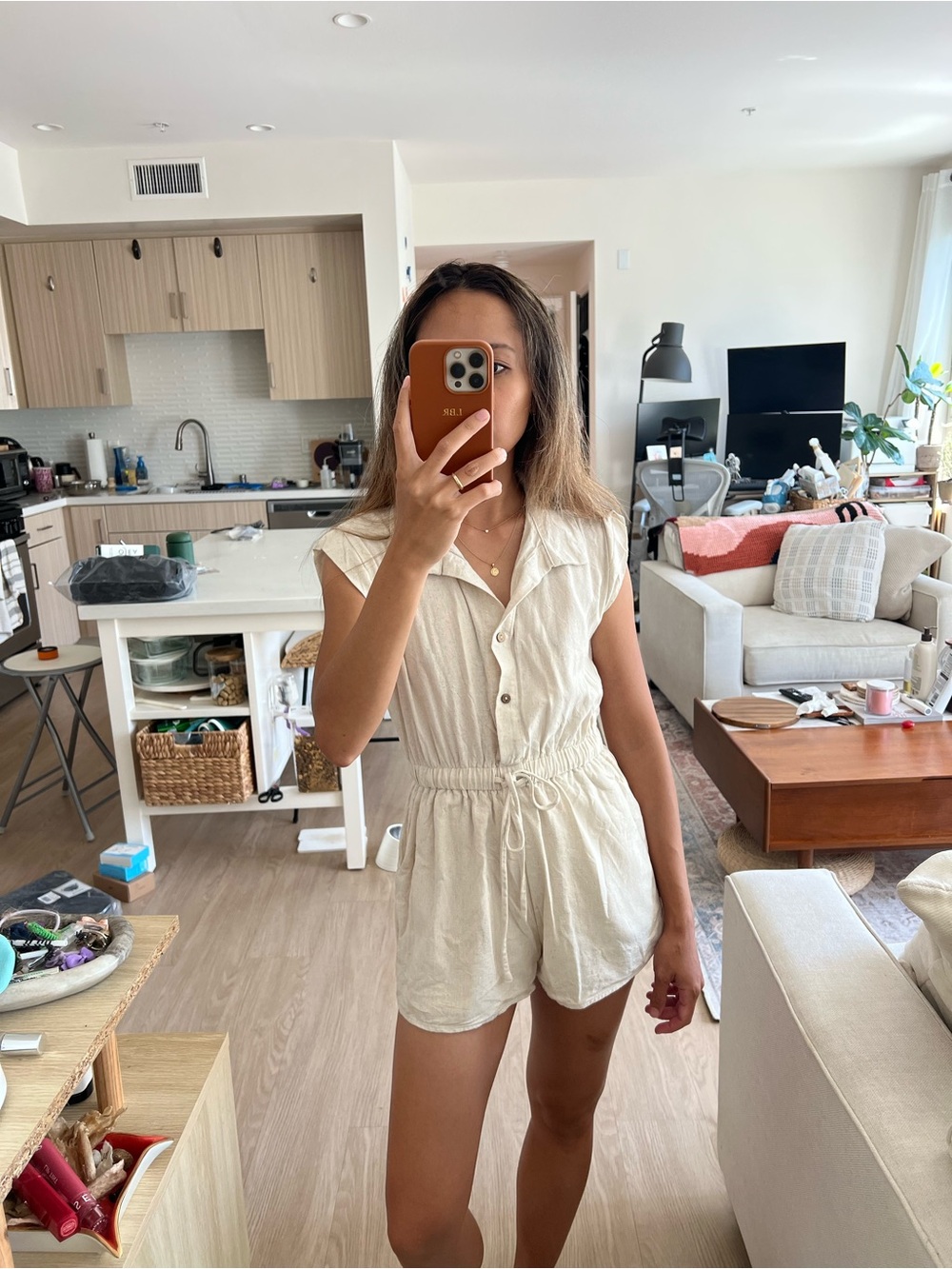 Women's Cream Button Linen Romper - Baltic Born